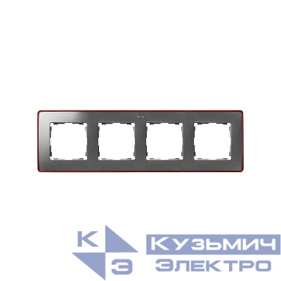 Рамка 4-м Simon82 Detail холодный алюм.; основание красн. Simon 8201640-255