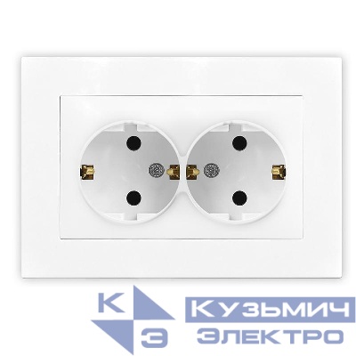 Розетка 2-м СП Афина 16А IP20 с заземл. в сборе бел. Universal A0128