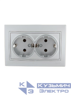 Розетка 2-м СП Mira 16А IP20 с заземл. со вставкой керамика сер. метал. LEZARD 701-1010-127