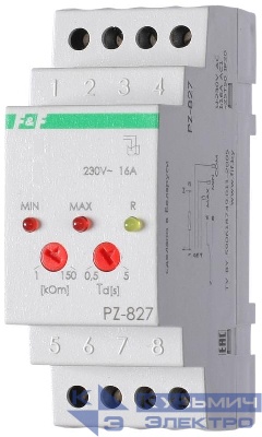 Реле уровня жидкости PZ-827 (без датчиков; Одно-; двухуровн. реле; регулир. чувствительность; регулир. задержка переключения; 2 модуля; монтаж на DIN-рейку) F&F EA08.001.013
