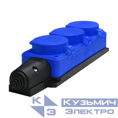 Колодка удлинителя 3-м Компакт 1ф с заглушками каучук син. UNIVersal 3044