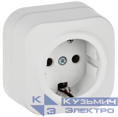 Розетка ОП GLORY РС20-3-ХБм 16А с заземл. без защ. шторок бел. матов. IEK ERH11-K01M-16