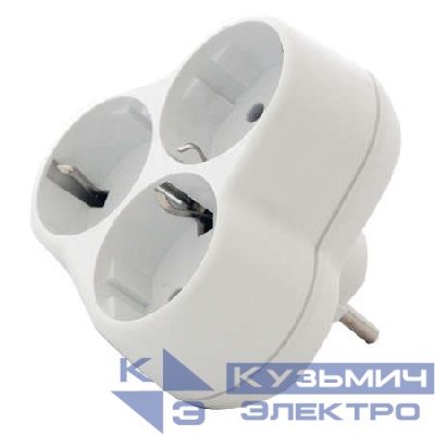 Разветвитель 3-м с заземл. 16А 250В еврослот кругл. бел. UNIVersal АК303