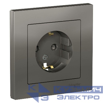 Розетка 1-м СП AtlasDesign 16А IP20 с заземл. защ. шторки в сборе сталь SE ATN000944