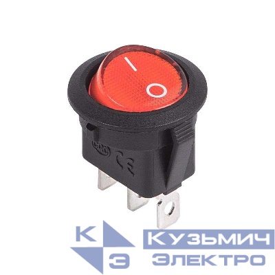 Выключатель клавишный круглый 12В 20А (3с) ON-OFF красн. с подсветкой (RWB-214) Rexant 36-2585
