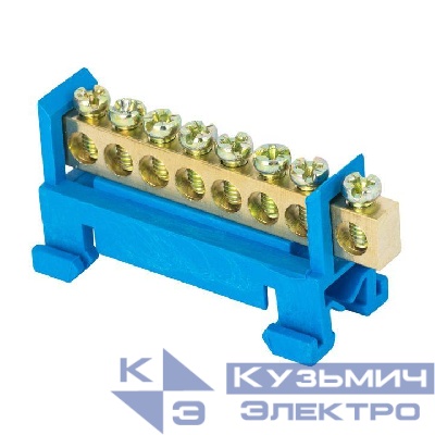 Шина нулевая N 6х9 8 отверстий синий изолятор тип "Стойка" на DIN-рейку латунь PROxima EKF sn0-63-8-sb