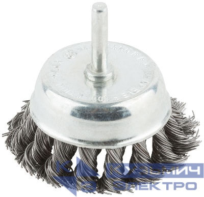 Корщетка тип "чашка" со штифтом стальная витая проволока 75мм MOS 38498М