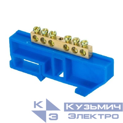 Шина нулевая N 6х9 6 отвер. латунь син. изолятор на DIN-рейку PROxima EKF sn0-63-06-d