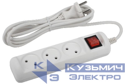 Удлинитель 3х1.5м без заземл. 10А IP20 U-3s-1.5m-2х1 ПВС 2х1 с выкл. Эра Б0044049