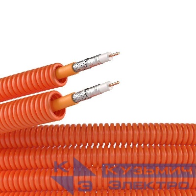 Электротруба ПНД гибкая гофрированная d20мм с коаксиальным кабелем SAT нг(А)-HF (уп.25м) оранж. DKC 7VE92025