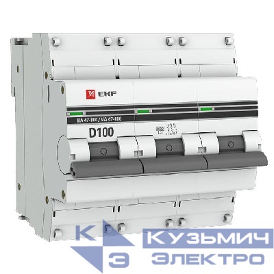 Выключатель автоматический модульный 3п D 100А 10кА ВА 47-100 PROxima EKF mcb47100-3-100D-pro
