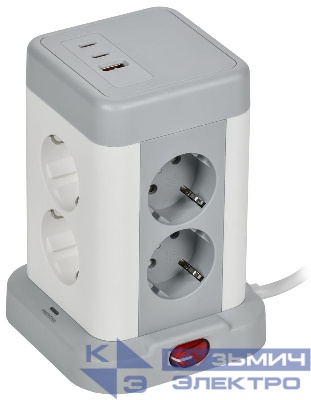 Удлинитель 8х1.5м 20Вт У08K USB A+C 3х1 сер. DOMINIC IEK DN-YP30-16-08-01-ZKU-K41