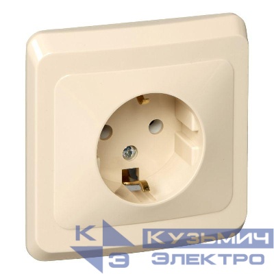 Розетка 1-м СП Этюд 16А IP20 250В с заземл. без защ. шторок крем. SE PC16-003K
