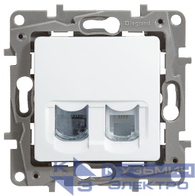 Розетка компьютерная + телефонная 2-м СП Etika RJ45 + RJ11 кат.5E UTP механизм бел. Leg 672252