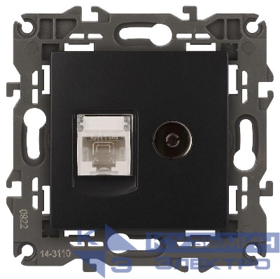 Розетка компьютерная + телевизионная 2-м Elegance 14-3110-05 RJ45 + TV IP20 механизм антрацит Эра Б0034318