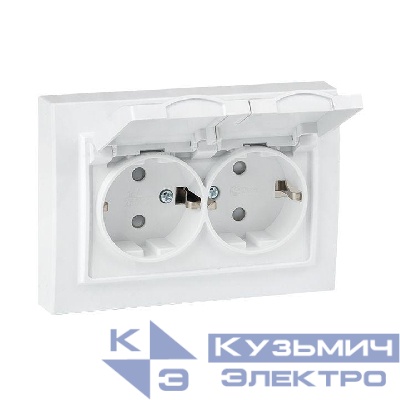 Розетка 2-м СП Минск 16А IP44 с заземл. защ. шторки с крышкой бел. EKF ERR16-129-200-44