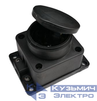 Розетка 1-м 16А IP44 с защ. крышкой настен. с заземл. каучук 9321 черн. IN HOME 4690612010250