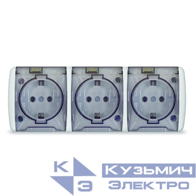 Розетка 3-м ОП Клио 16А IP54 с заземл. с прозр. крышкой бел. Universal К2235