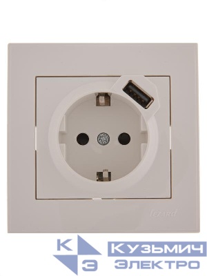 Розетка 1-м СП Rain 16А с заземл. + USB разъем бел. LEZARD 703-0202-181