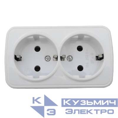 Розетка накладная двойная с заземлением, 16A, пластик, IP20, цвет белый NETKO Optima Electric