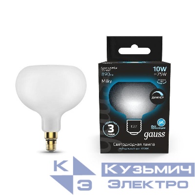 Лампа светодиодная филаментная Black Filament 10Вт A190 грушевидная матовая 4100К нейтр. бел. E27 890лм диммир. GAUSS 1017802210-D