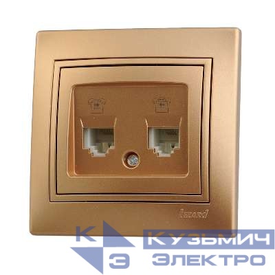 Розетка телефонная 2-м СП Mira RJ11 зол. метал. LEZARD 701-1313-138