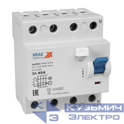 Выключатель дифференциального тока (УЗО) 4п 63А 100мА OptiDin DМ63-4363-A-УХЛ4 КЭАЗ 254322