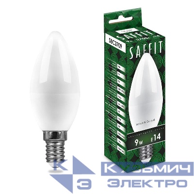 Лампа светодиодная SBC3709 9Вт C37 свеча 2700К E14 230В SAFFIT 55078