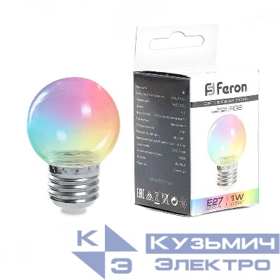 Лампа светодиодная LB-371 3Вт G60 шар прозрачная E27 230В RGB плавная смена цвета FERON 38133