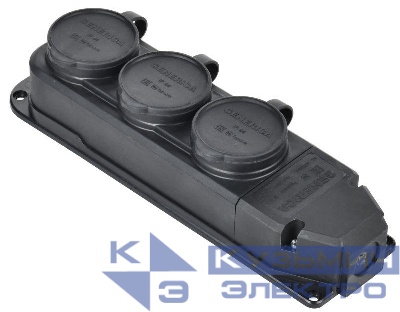 Колодка удлинителя 3-м 16А IP44 с защ. крышкой каучук черн. GENERICA ERK20-016-03-44-K02-G