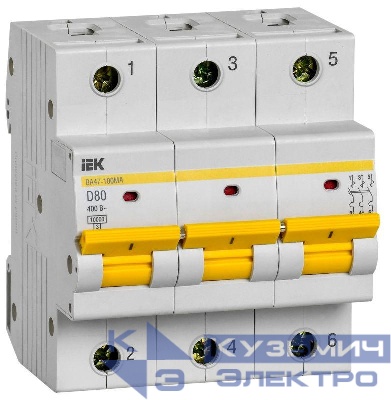 Выключатель автоматический модульный 3п D 80А 10кА ВА47-100МА без тепл. расцеп. KARAT IEK MVA43-3-080-D