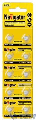 Элемент питания алкалиновый "таблетка" 95 667 NBT-10 (LR58 AG11 LR721 BP10) (блист.10шт) Navigator 95667