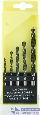 Набор сверл по дереву пластиковый бокс 5шт (3-4-5-6-8мм) FIT 36104