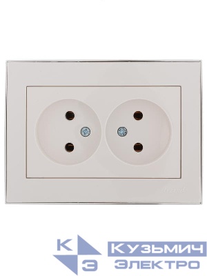 Розетка 2-м СП Rain 16А IP20 без заземл. с хром. боковой вставкой керамика бел. LEZARD 703-0225-128