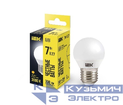 Лампа светодиодная G45 7Вт шар 3000К тепл. бел. E27 630лм 230-240В IEK LLE-G45-7-230-30-E27