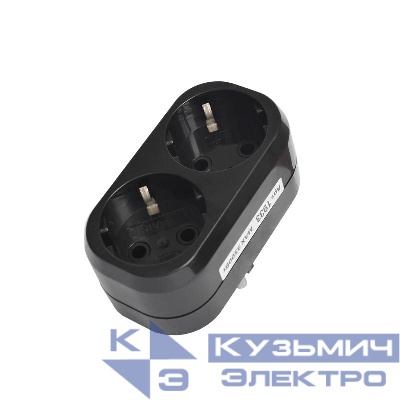 Разветвитель 2-м с заземл. 16А плоский черн. UNIVersal 1933