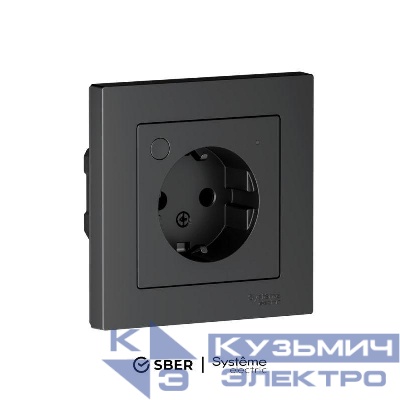 Розетка AtlasDesign Smart 16А L+N с заземл. защ. шторки Zigbee механизм карбон SE ATN001045Z