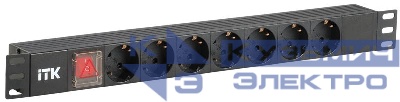 Блок розеток 7 мест PDU (немец. станд.) PH12-7D3 с выкл. и защитой от перенапр. 1U вход С14 ITK PH12-7D3