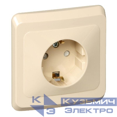 Розетка 1-м СП Этюд 16А IP20 250В с заземл. защ. шторки крем. SE PC16-004K