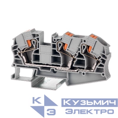 Клемма проходная зажим push-in 3 точки подкл. 16кв.мм сер. DKC VPR-16-TWIN-GY