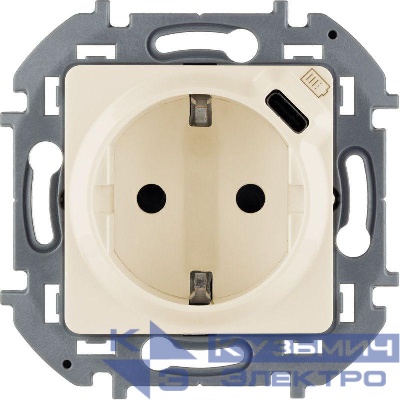 Розетка 1-м СП Inspiria 16А IP20 250В 2P+E немецк. стандарт с заряд. устройством USB тип C 1.5А 5В механизм сл. кость IEK 673771