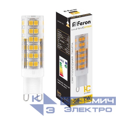 Лампа светодиодная LB-433 7Вт JCD9 2700К G9 230В FERON 25766