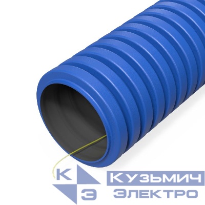 Труба гофрированная двустенная ПНД гибкая d40мм с протяжкой SN49 750 син. (уп.150м) Промрукав PR15.0286
