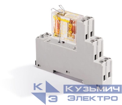 Модуль интерфейсный (сборка 50.12.9.024.5000 + 95.05.7SMA) электромеханич. реле безопасности 2CO 8А AgNi+Au 24В DC IP20 винт. клеммы металлич. клипса FINDER 481290245007SMA