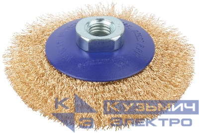 Щетка для УШМ М14 тип "Тарелка" латун. витая проволока 0.3мм 100мм блист. Profi Cutop 82-901