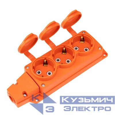 Колодка удлинителя 3-м с заземл. 16А IP54 влагозащ. с защ. крышкой COMPACT каучук оранж. Rexant 111-227