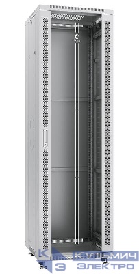 Шкаф монтажный телекоммуникационный напольный SH-05C-42U60/80 19дюйм 42U 600х800х2055мм для распределит. и серверн. оборудования передн. стеклян. и задн. сплошн. метал. двери ручка с замком сер. Cabeus 7052c