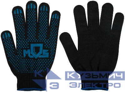 Перчатки вязаные упрочненные (5 нитей) х/б с ПВХ черн. 12497