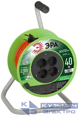 Удлинитель на катушке 4х40м без заземл. RP-4-2x1.0-40m ПВС 2х1 Эра Б0059783
