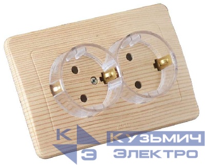 Розетка 2-м СП Мастер 16А IP20 250В с заземл. защ. шторки (стакан) сосна HEGEL РС16-382-02